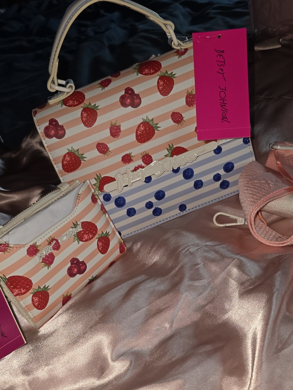 NWT Betsey Johnson Strawberry And Blueberry Bag With Wallet